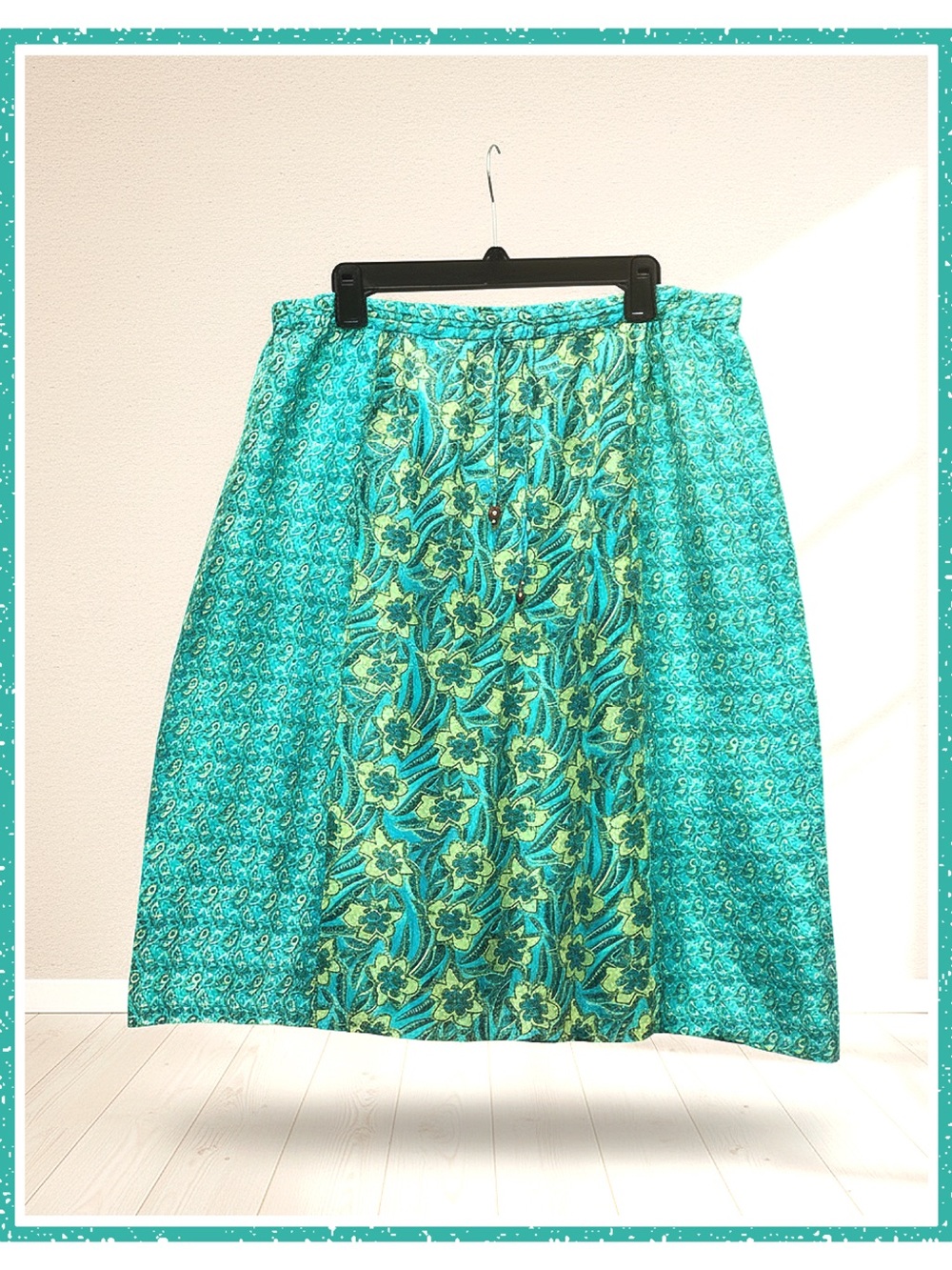 Susan Bristol Mosaic Aqua Silk Paisley Midi Skirt • NWT • 18" p2p, 26" length